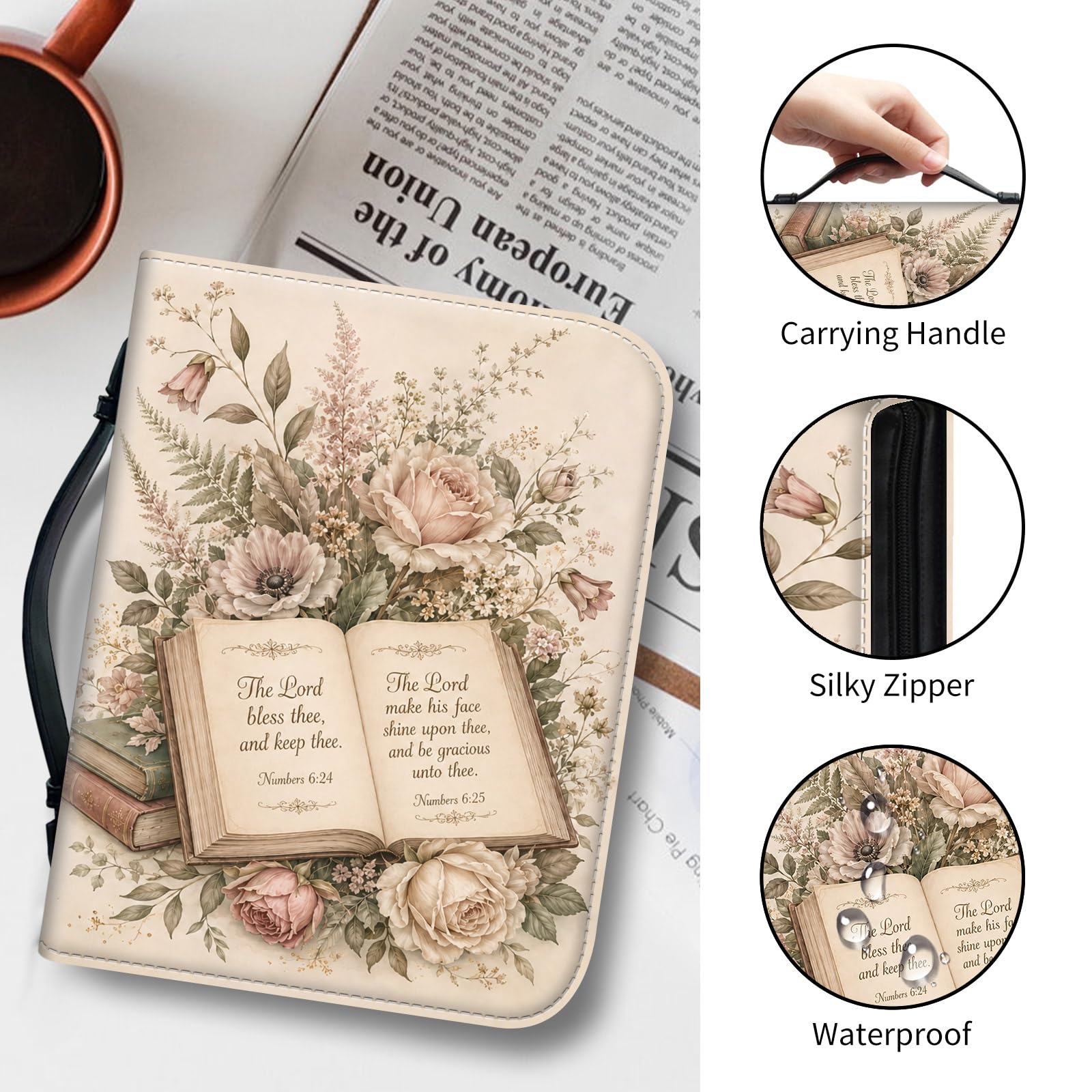 Étui en cuir synthétique pour femme, grand sac de bible, poignée et