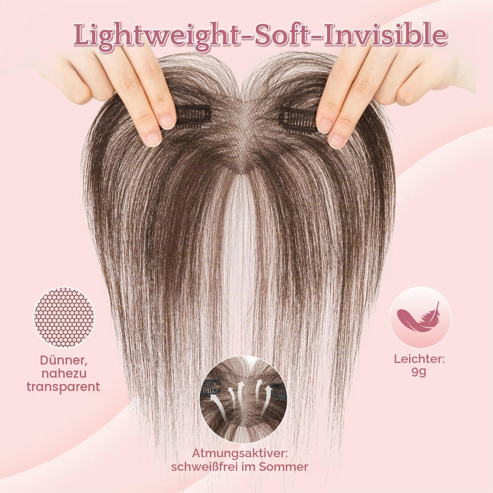 Pony Haarteil Echthaar mit 2 Clips in Extensions 100% Remy Haar Topper Handgebundene Basis Haarverlängerungen Fringe Natürlich für Damen Dunkel Braun#02