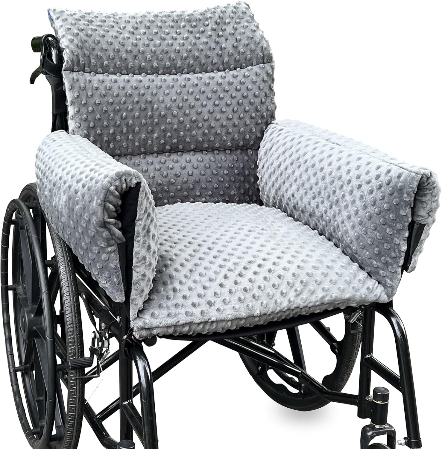 Wheelchair Seat Cushion - Thick Chair Pads with Full Armrest Covers - Back Pressure & Pain Relief, Non-Slip Tailbone & Spine Support Pillow with Straps (Grey)