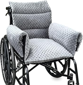 Wheelchair Seat Cushion - Thick Chair Pads with Full Armrest Covers - Back Pressure & Pain Relief, Non-Slip Tailbone & Spine Support Pillow with Straps Grey
