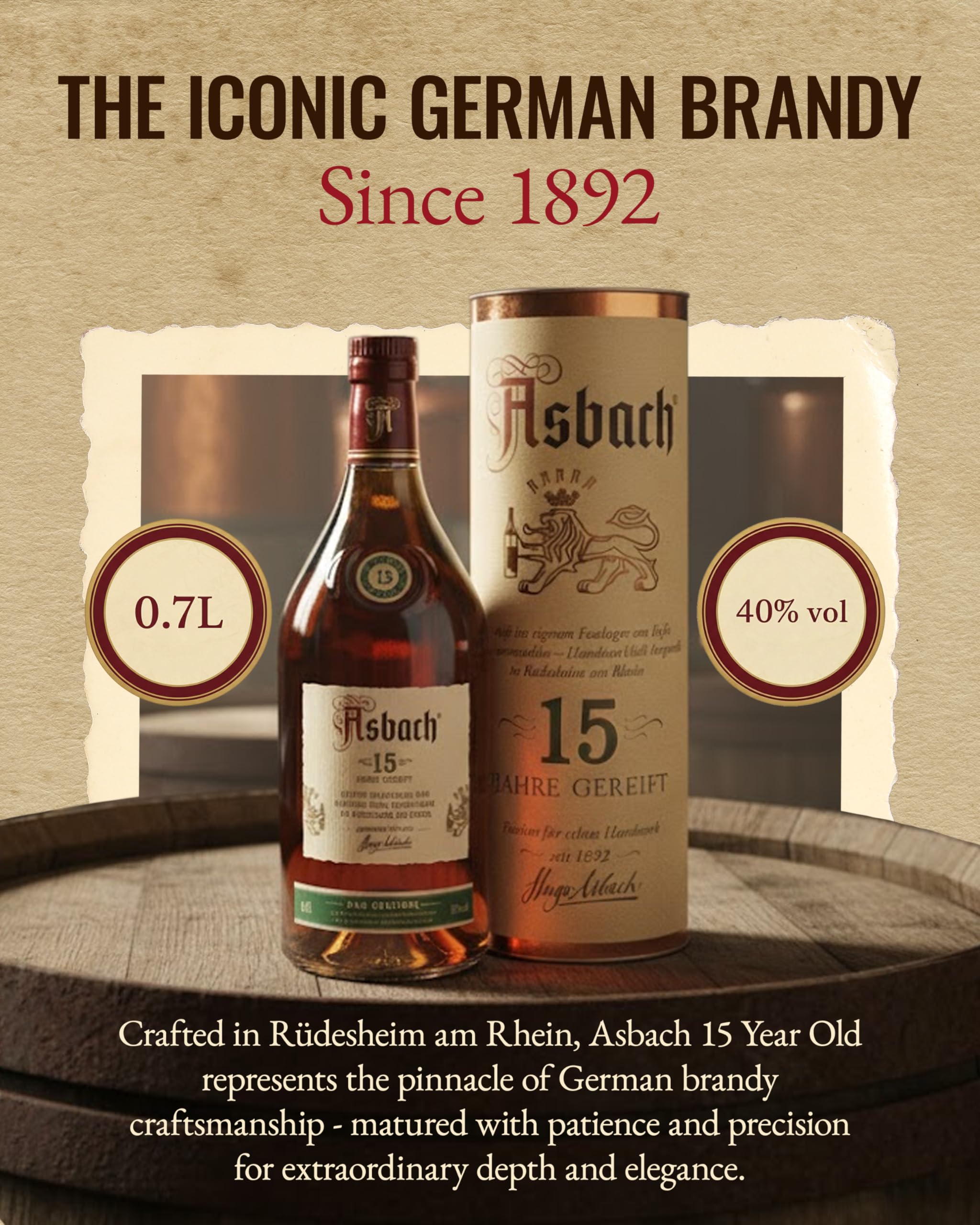 Asbach 15 Jahre inkl. Geschenkverpackung - Weinbrand (1 x 0.7 l)