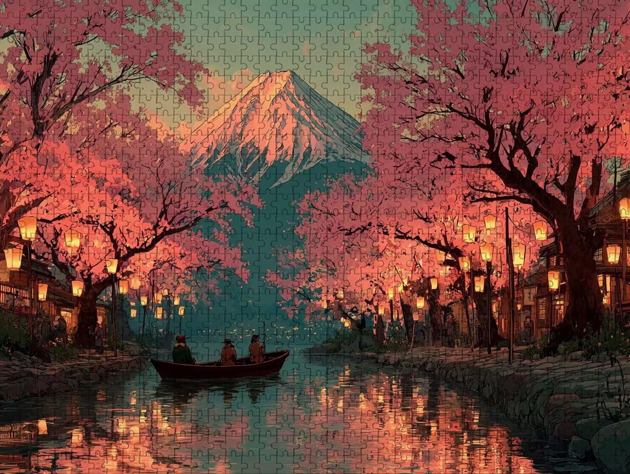 Puzzle Arte con Scatola Vista Notturna, Monte Fuji Puzzle Legno 5000 Pezzi Adulti 156x105cm, Attività di Intrattenimento ad Alta Difficoltà, DIY Classici Gioco, Jigsaw Per Tutta La Famiglia, 1-6947