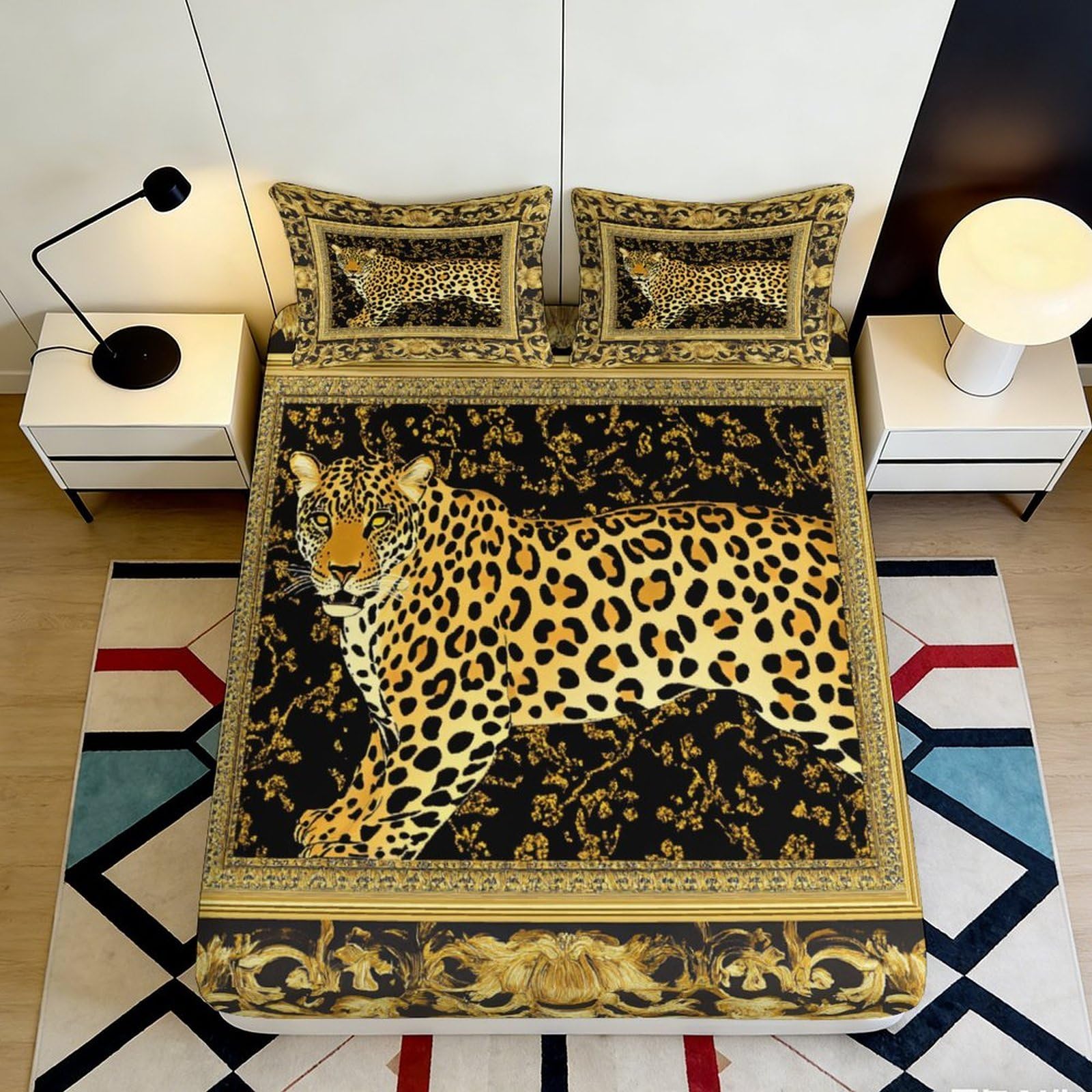 3D Printed Leopard Jungle Fitted Sheet Microfiber Soft Anti-Slip Mattress Cover for Bedroom Decor All Ages 120x200cm 160x200x25cm