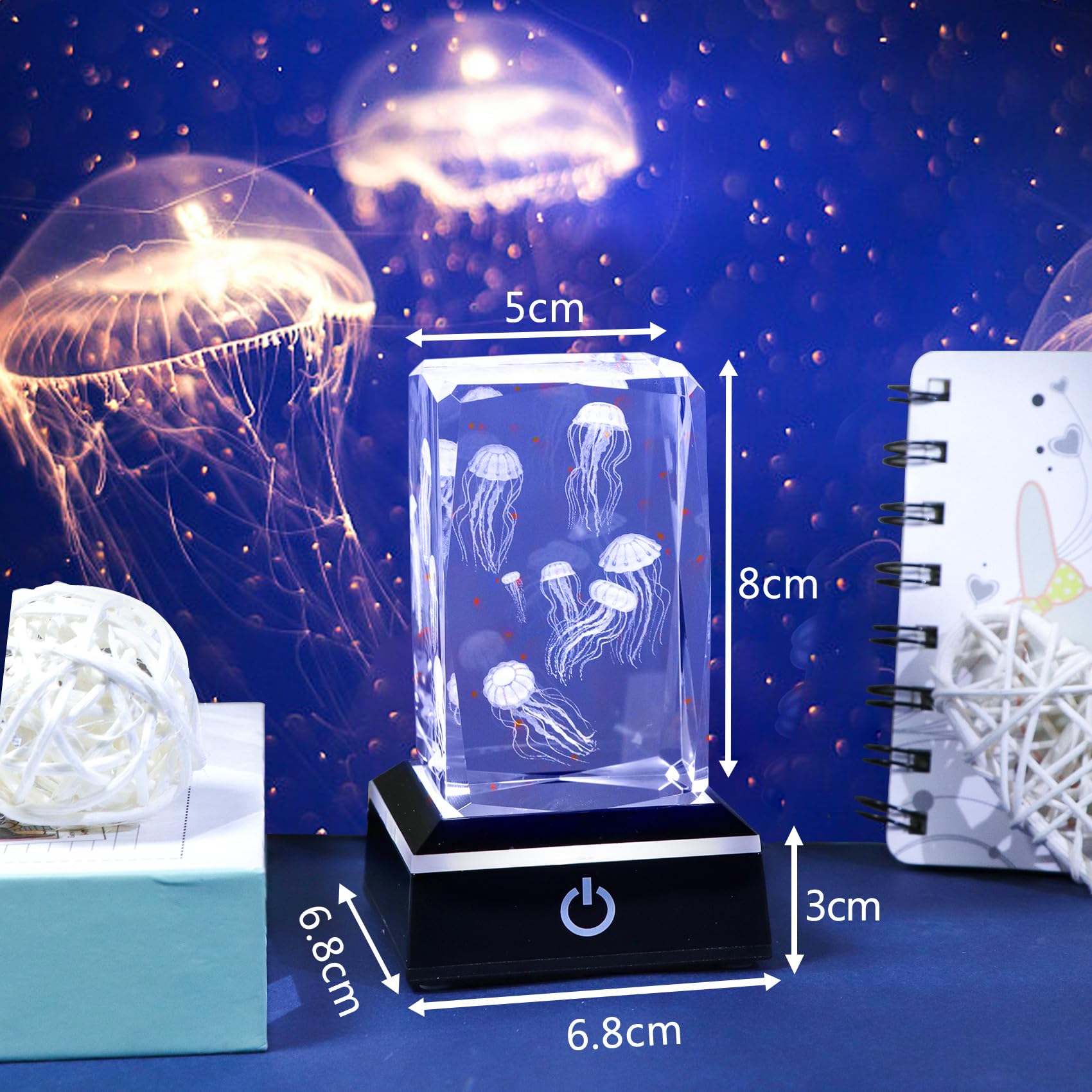 残り1点！　幻想的✨　素敵！　光る置き物 クラゲ クリスタル 誕生日 3D クリスタル ボールクラゲ LEDライト 多色変更 かわいい 置物