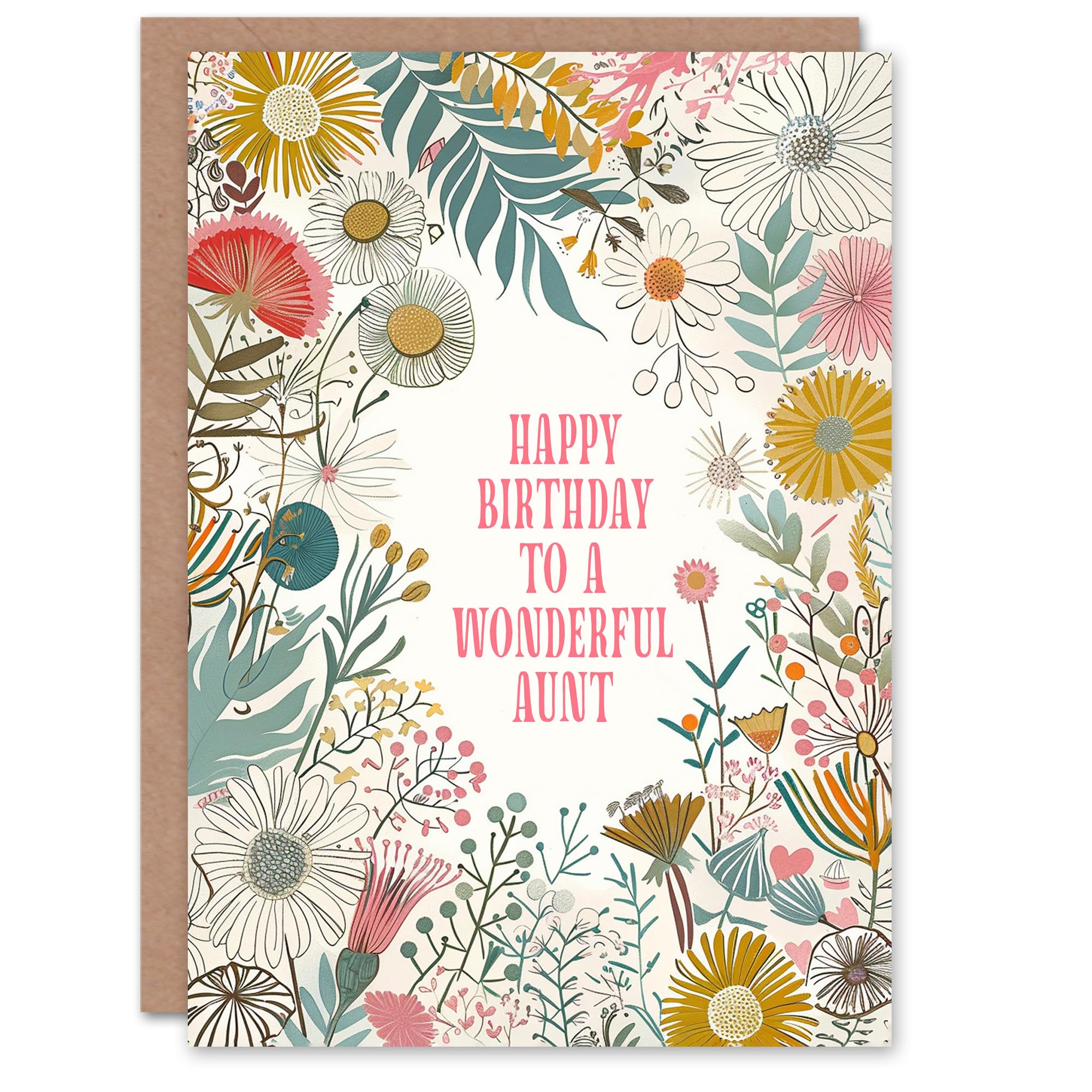Artery8 Aunt Happy Birthday Card Modern Floral Wildflower Boho Elegant Botanical For Her Greeting Card