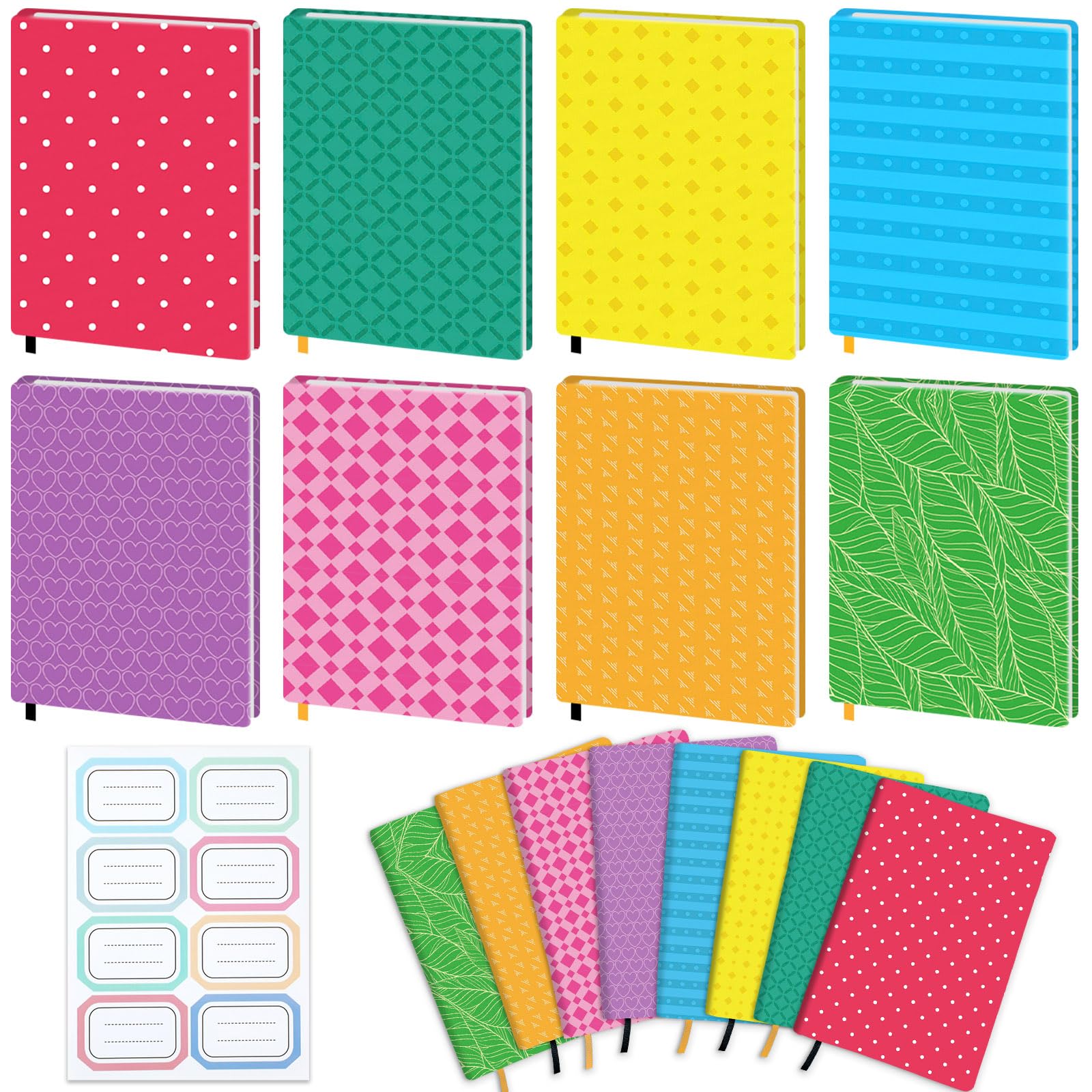Confezione da 8 copertine protettive per libri, riutilizzabili, in tessuto, 22,9 x 28,9 cm, motivo scozzese, colorate, elasticizzate, con adesivo, per la maggior parte dei libri di testo con copertina