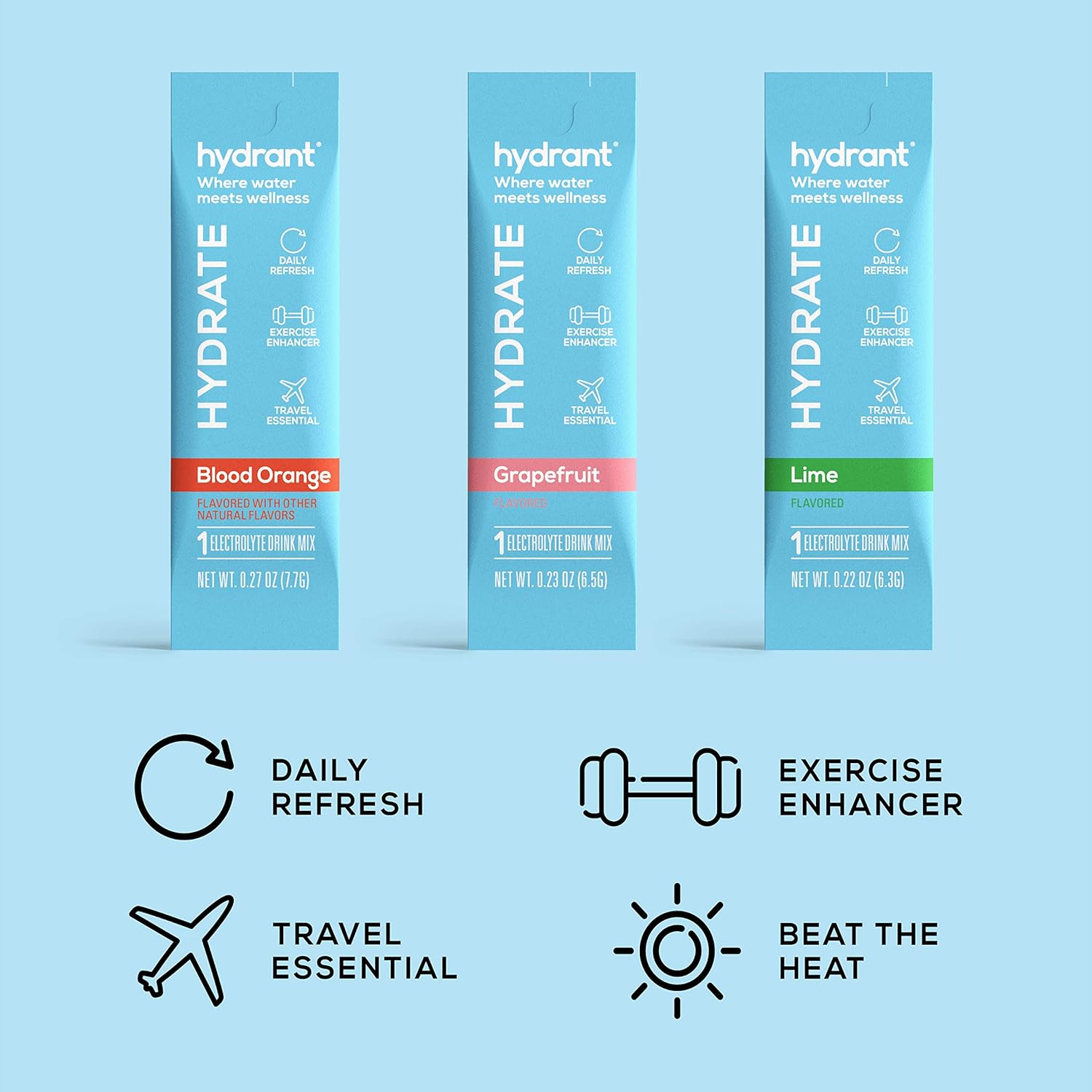 Hydrant Hydrate Variety 30 Stick Packs, Electrolyte Powder Rapid Hydration Mix, Hydration Powder Packets Drink Mix, Helps Rehydrate Better Than Water : Grocery & Gourmet Food