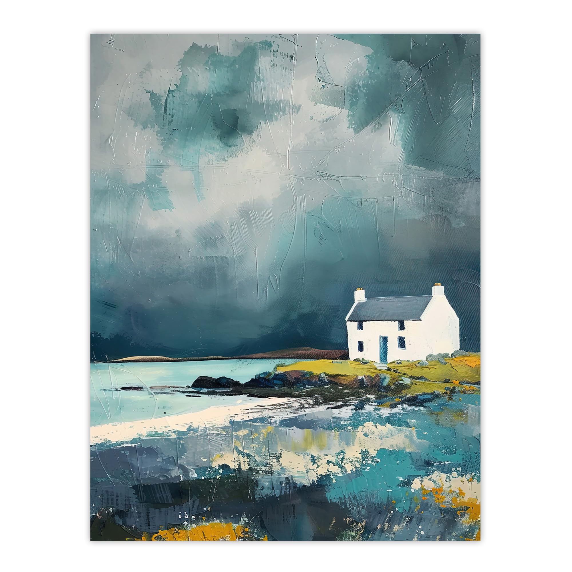 Artery8 Unframed Wall Art Classic Scottish Lochside Cottage Painting12X16 Inch from B&Q