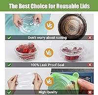 Vista 4 de Tapas elásticas de silicona para almacenamiento de alimentos en refrigerador, cubiertas elásticas reutilizables de cuenco para tazas, latas