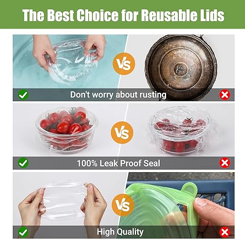 Miniatura 4 de Tapas elásticas de silicona para almacenamiento de alimentos en el refrigerador, fundas elásticas reutilizables para tazas, latas, tarros,