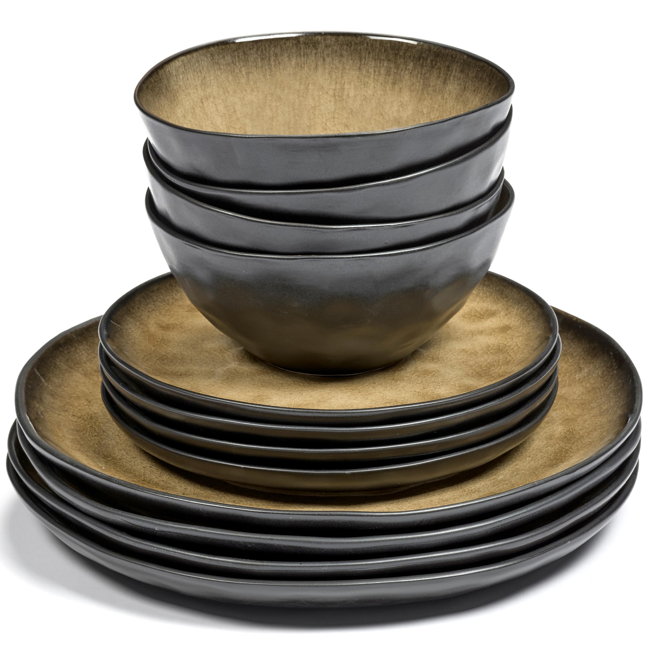 Serax Green Pure 12-częściowy zestaw obiadowy | 4 talerze w rozmiarze M, 4 talerze w rozmiarze S, 4 miski w rozmiarze L, zestaw ceramiczny Pascale Naessens, elegancka i naturalna zastawa stołowa