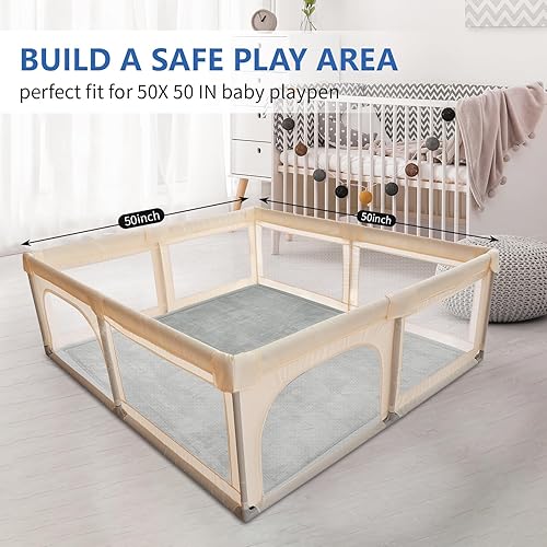 Miniatura 168 de Tapete de juego para bebé, tapete de espuma viscoelástica de 1.3 pulgadas de grosor, terciopelo coral suave, antideslizante, extragrande, tapete