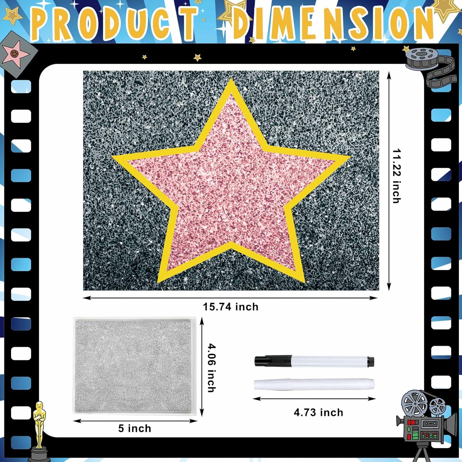 Eaasty 51 Pcs Personalize Your Own Stars of Fame Favorite Star Movie Stars Cards with Thumbprint Ink Pad Black Marker for Fun Home Activities Party Movie Star Themed Party Decorations DIY