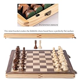 A&A 15 Magnetic Wooden Chess Set/Folding Board / 3 King Height German Knight Staunton Chess Pieces/Mahogany & Maple Inlaid /2 Extra Queen