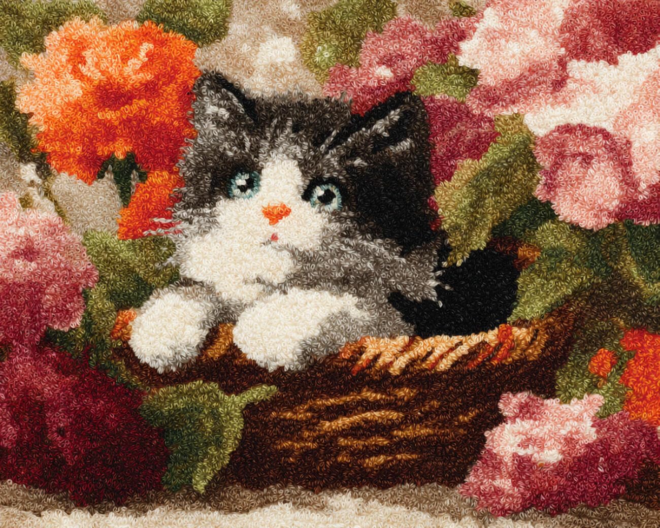 AMBATTERY Large Rug Making Kit Cats and Flowers 55x75cm