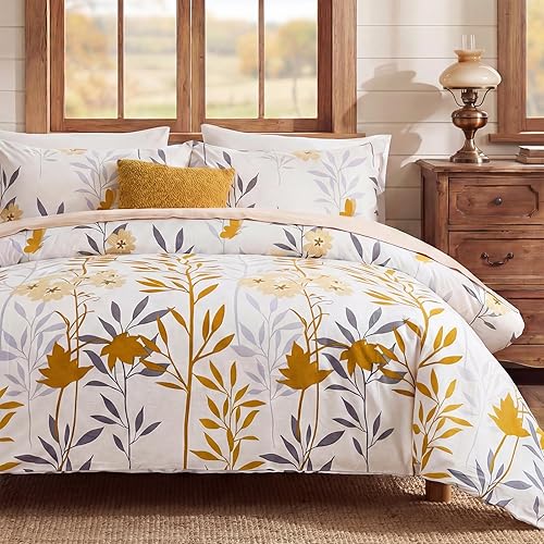 Miniatura 48 de Juego de funda de edredón tamaño Queen de 100% algodón, diseño floral vintage, juego de ropa de cama con cierre de cremallera y lazos de esquina, 3