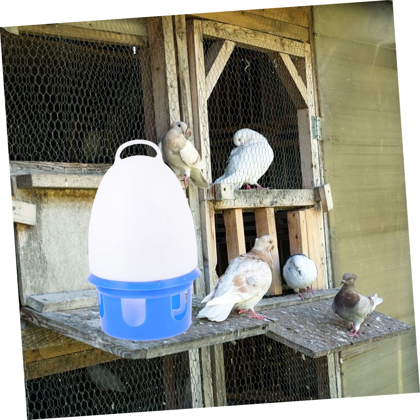 GARVALON Distributeur d'eau Accessoire pour Décoration Intérieure et Abreuvoir Oiseau Rond en PVC Bleu pour Pigeons Facile à Nettoyer et Détachable