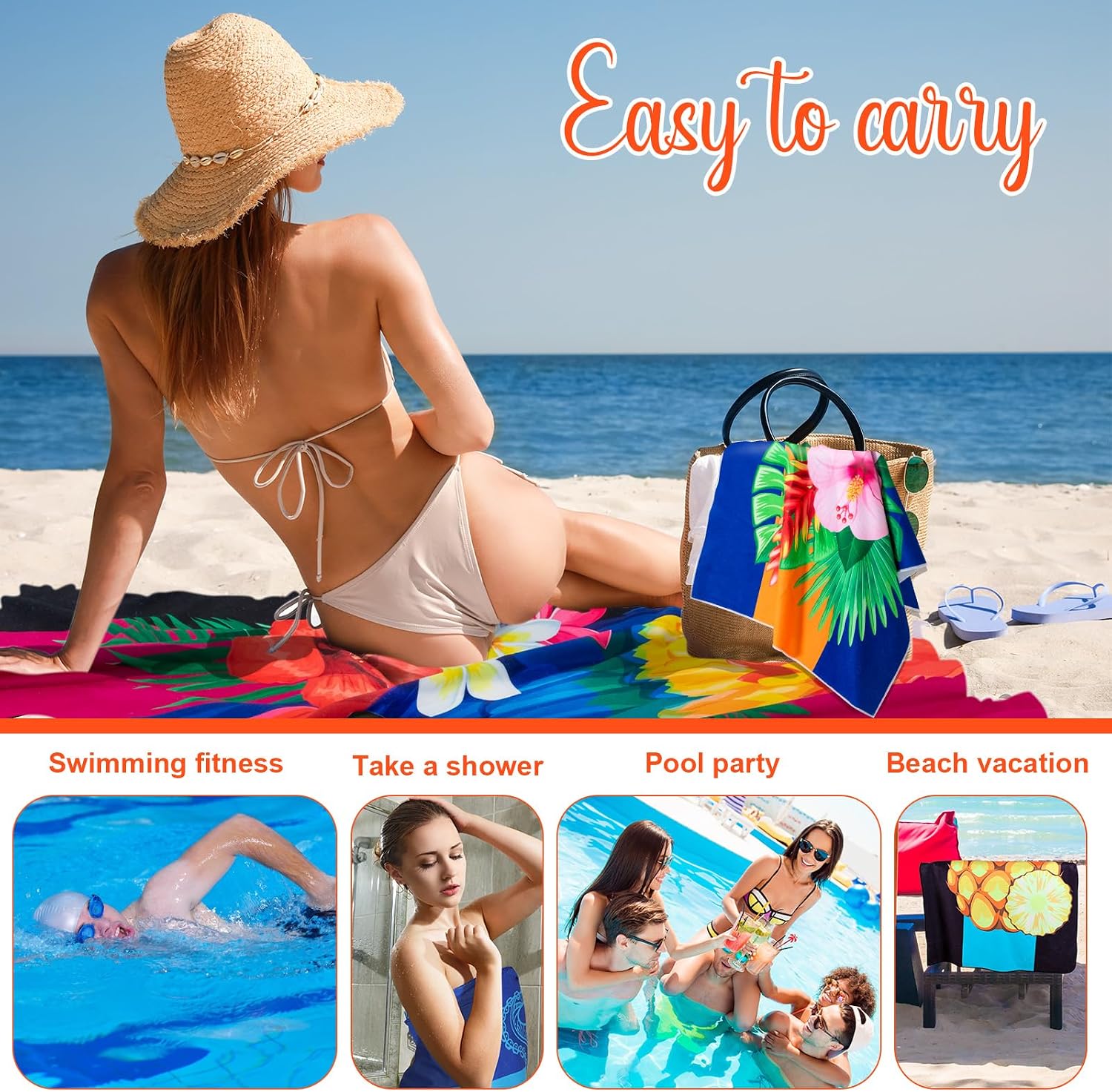 Redbaker 16 Packs 59 x 28 inches Oversized Hawaiian Beach Towel Bulk Extra Large Pool Towels Set Microfiber Quick Dry Swim Towel Blanket for Women Men Adult Bath Travel(Bright Colors)