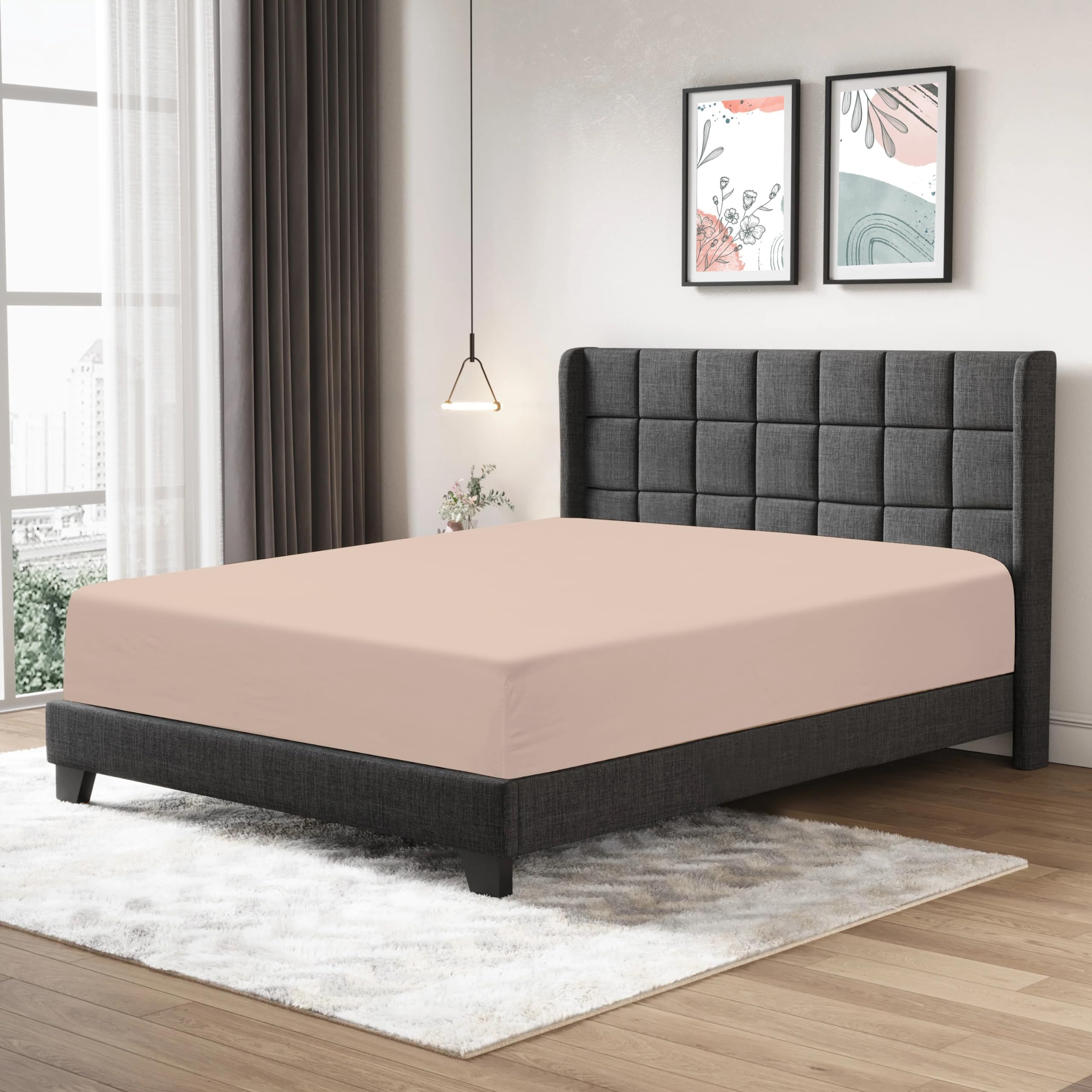 Fitted Sheet 25cm Deep Mattress Pocket 100% Egyptian Cotton 200 Thread Count Soft & Fade Resistant Bottom Fitted Bed Sheet (Mocha, Single)