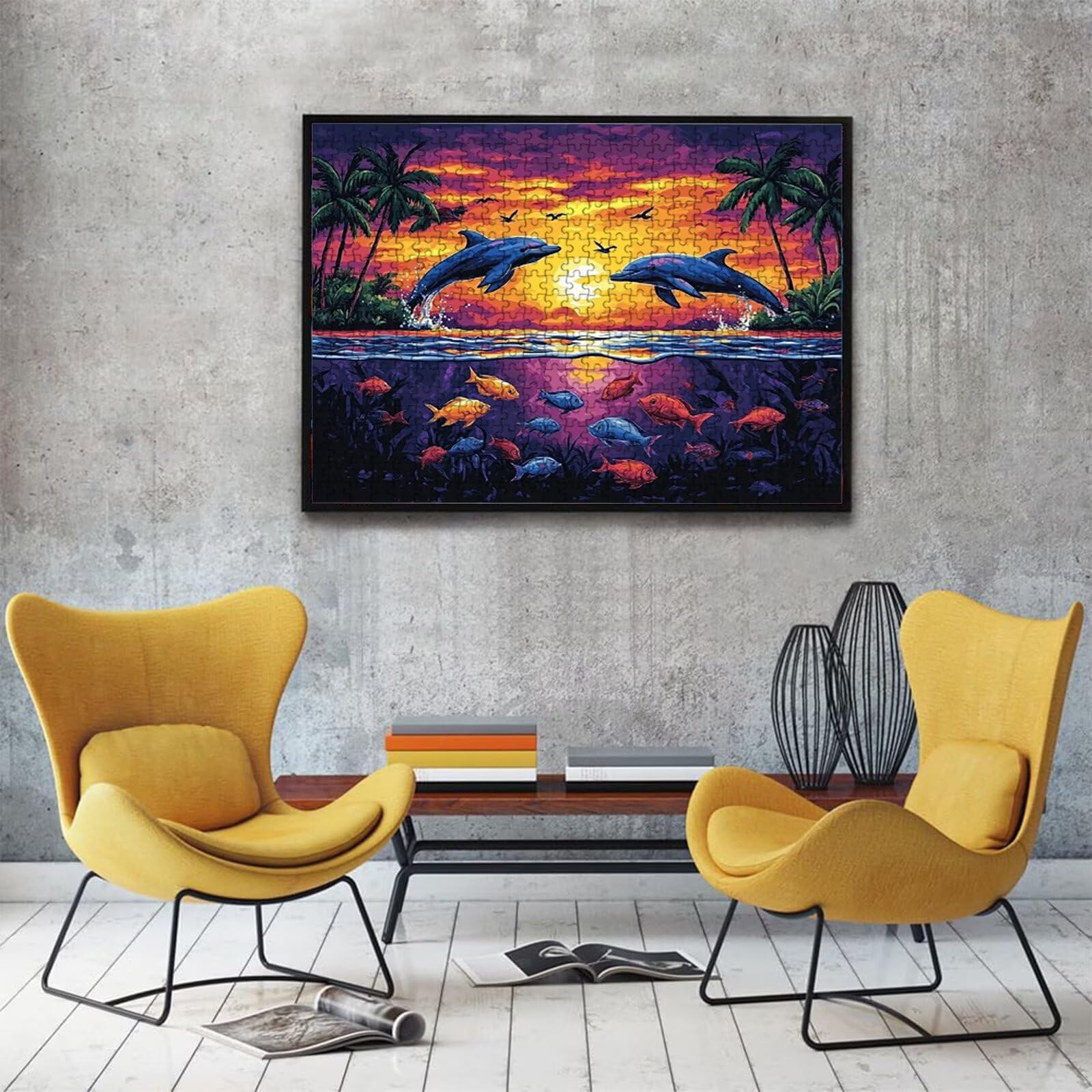 Puzzle delfino Tramonto, Puzzle Adulti 5000 pezzi, Puzzles Legno con Squisita Scatola di Imballaggio, Rompicapo per Esperti con Incastro Perfetto, Stampa Alta Definizione, Regalo per Adulti W3H-873
