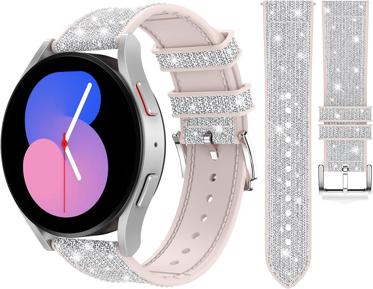 Bling Silicone Band Compatible with Samsung Galaxy Watch 7/6/5/4 FE 40/44mm, 6 Classic 47/43mm, 5 Pro 45mm, 4 Classic 46/42mm, 3 41mm, Active 1&2, 20mm Women Glitter Strap Accessories