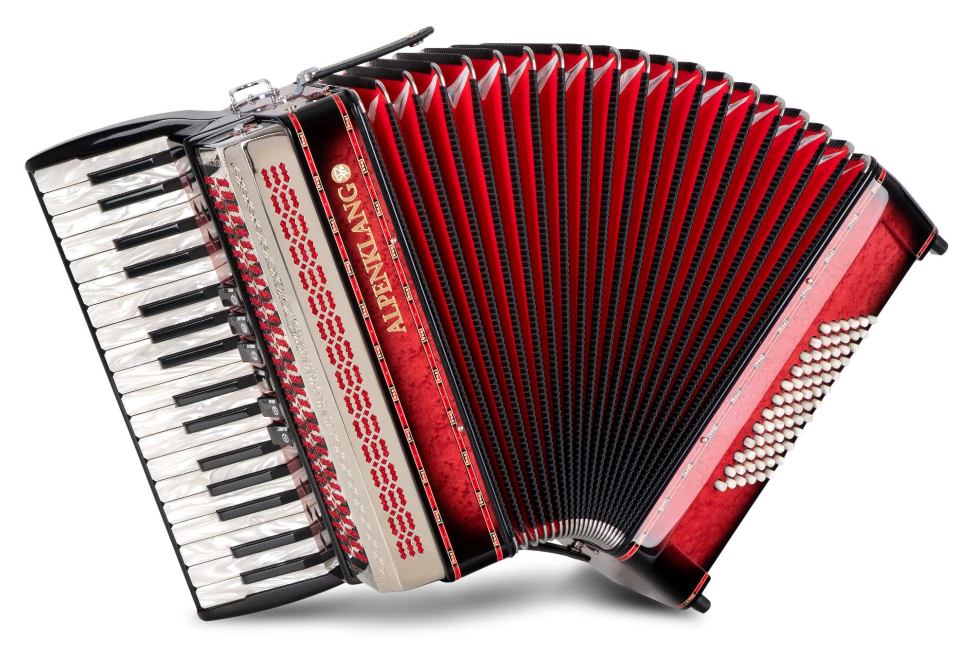 Alpenklang Pro Akkordeon III 72 M Shadow Red - 34 Diskant-Tasten- 6 Diskant-Register - 3-chörig im Diskant - 4-chöriger Standard-Bass - inkl. Musette Register - inkl. Koffer & Riemen