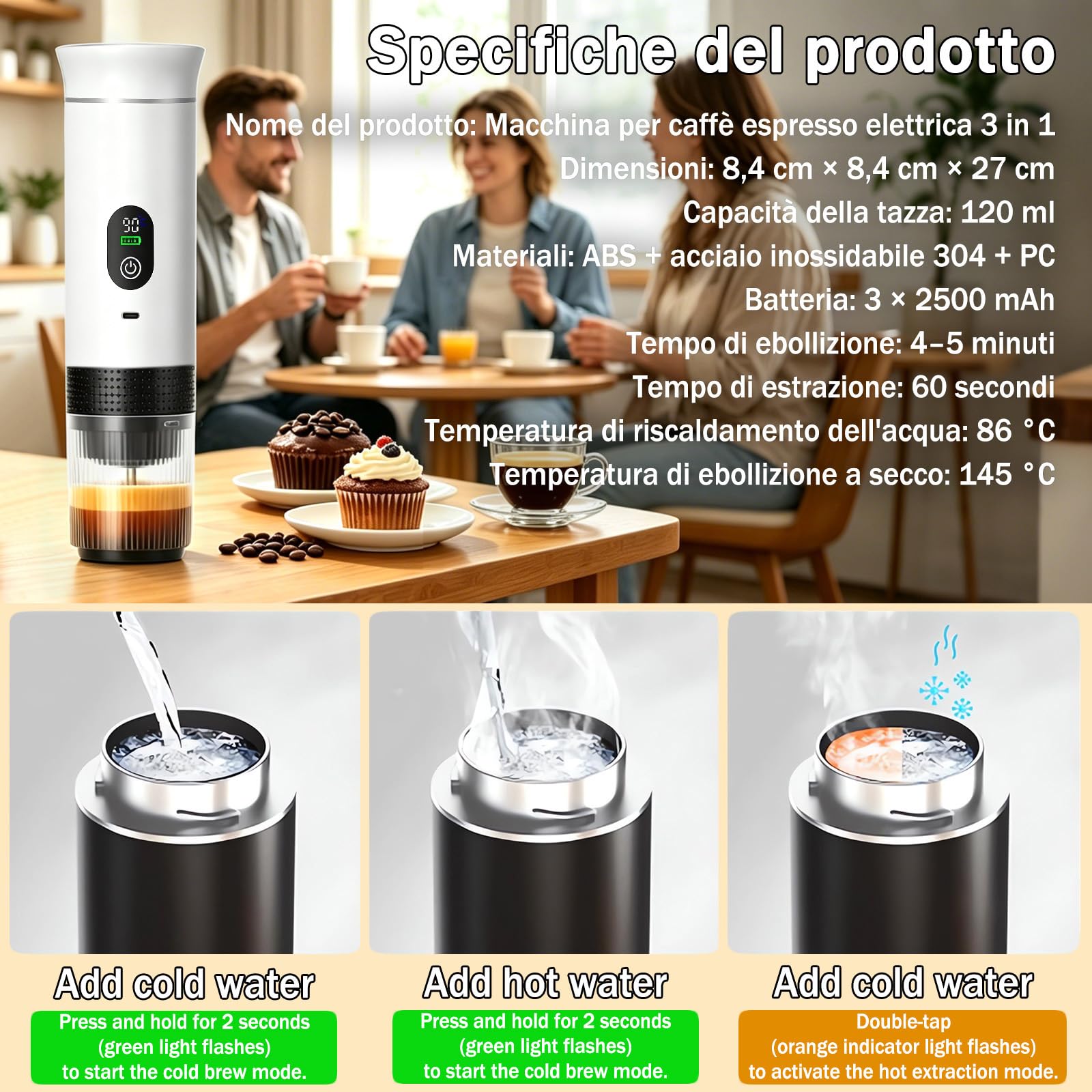 Portable Coffee Maker 3 in 1 Espresso Machine USB-C Mini Electric Hot Water Coffee Maker Compatible with Ness-Preso, Dolce-Gusto and Ground Coffee Capsules