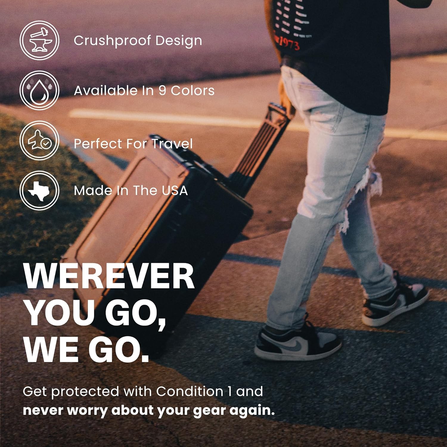 Condition 1 25" Large Rolling Hard Travel Case Model 286, Lockable Storage Box with Wheels and Handle, Waterproof Dustproof TSA Friendly, Made in USA, 24.58"x19.58"x14.60" Tan - Image 4