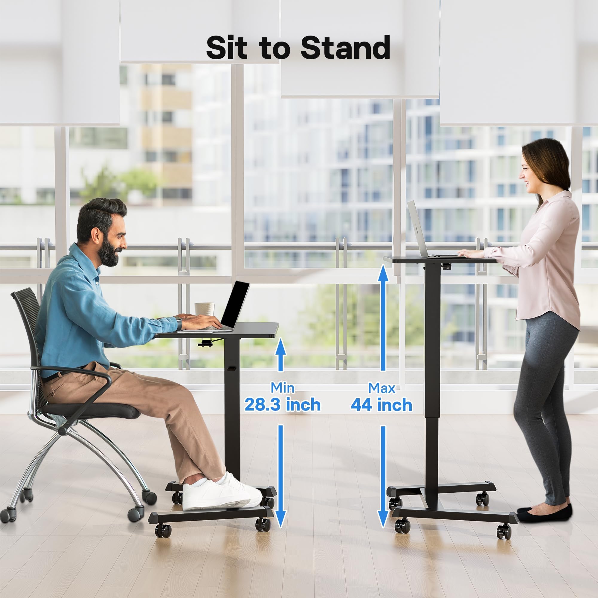 BONTEC Mobile Standing Desk Adjustable Height Rolling Laptop Cart with Hook Portable Workstation with Pneumatic Lift Ergonomic Table — view 4