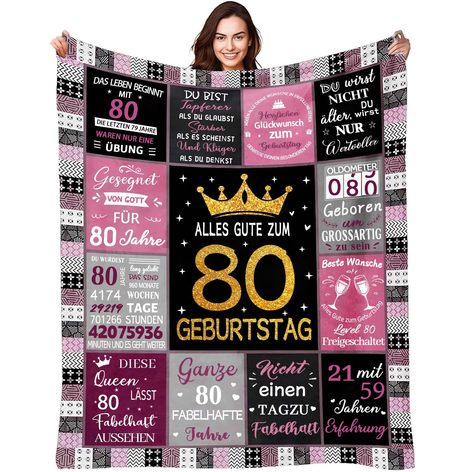 Aellowet 80. Geschenke für Frauen, Geschenke Zum 80 Geburtstag Frau, 80. Geburtstagsgeschenk für Frauen, Lustige Decke, 80 Jahre Geburtstagsgeschenk für Mama Schwester Ehefrau Tante Oma