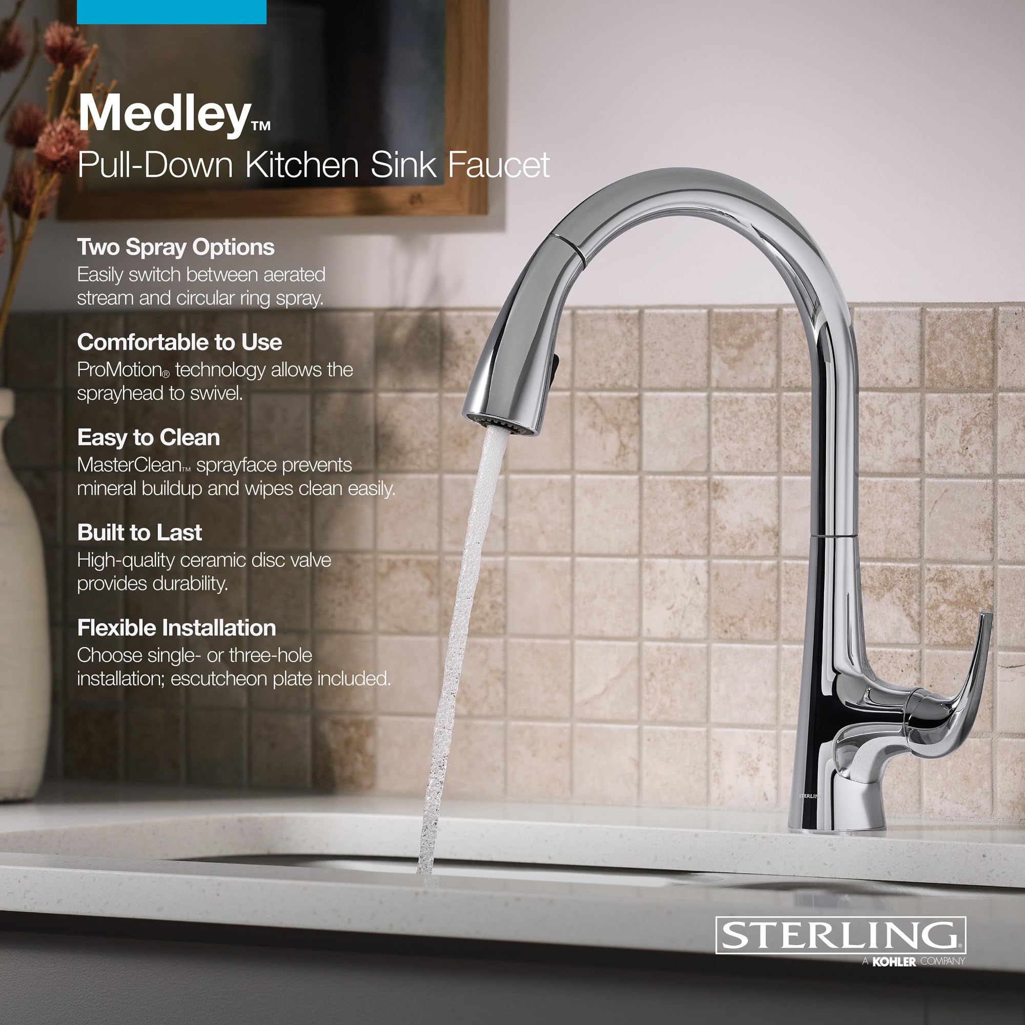 Sterling 24274-BL Medley Pull-Down Kitchen Faucet, 1.5 GPM, High 