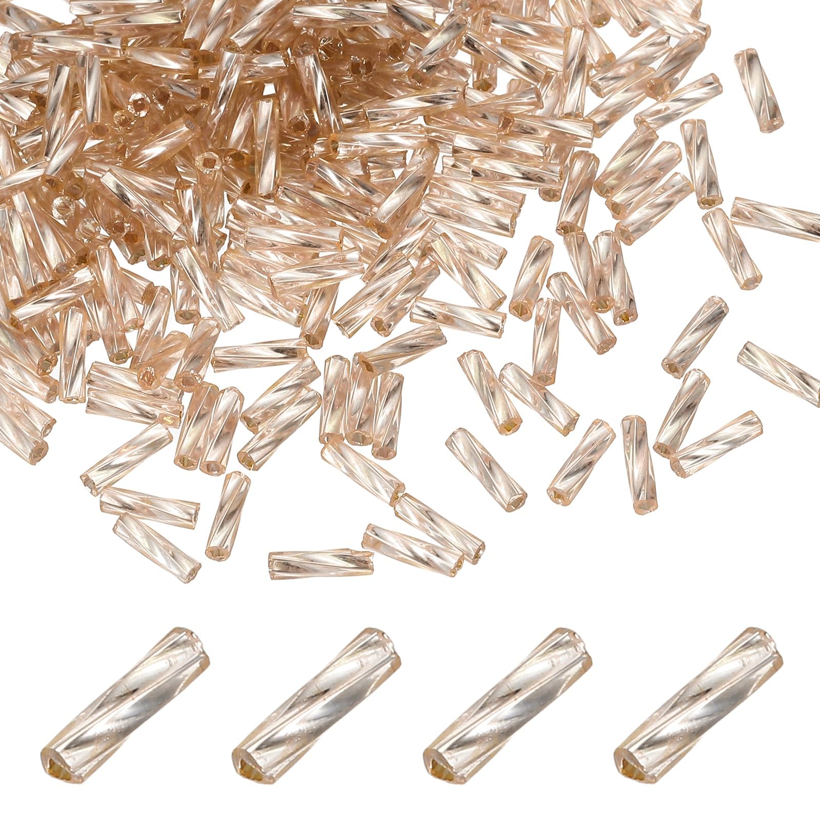 sourcing map 1500Pcs Glass Bugle Seed Beads, 6x2mm Mini Long Tube Seed Beads Tube Loose Glass Seed Spacer Bead for DIY Earring Bracelets Necklace Jewelry Making Embroidery, Champagne