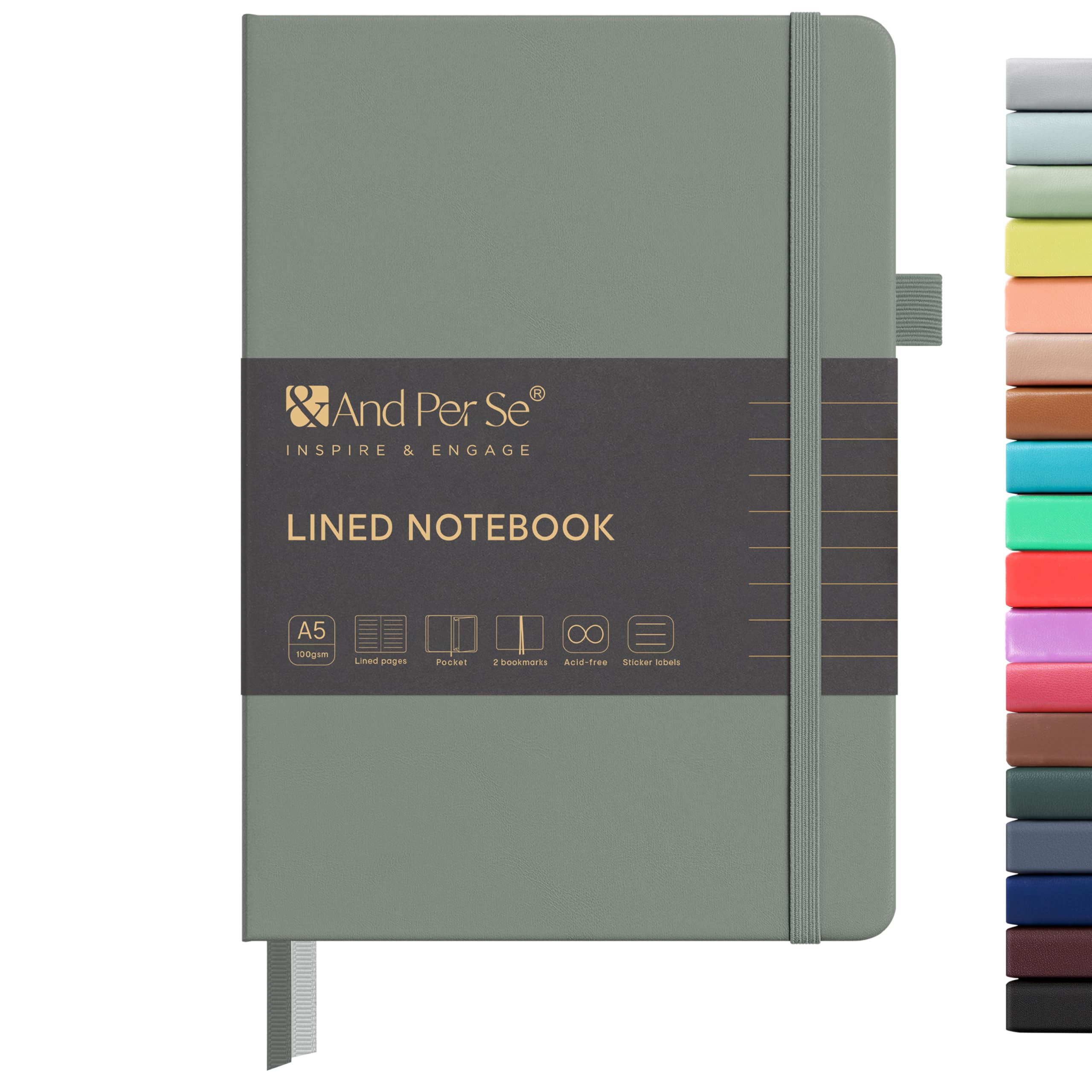 &And Per Se Lined Journal Notebook, 160 Pages, A5 5.7 x 8 inches College Ruled Thick Paper Notebook Journals for Writing, Hardcover Notebooks for Women Men Office School (1 Pack, Dark Grey)