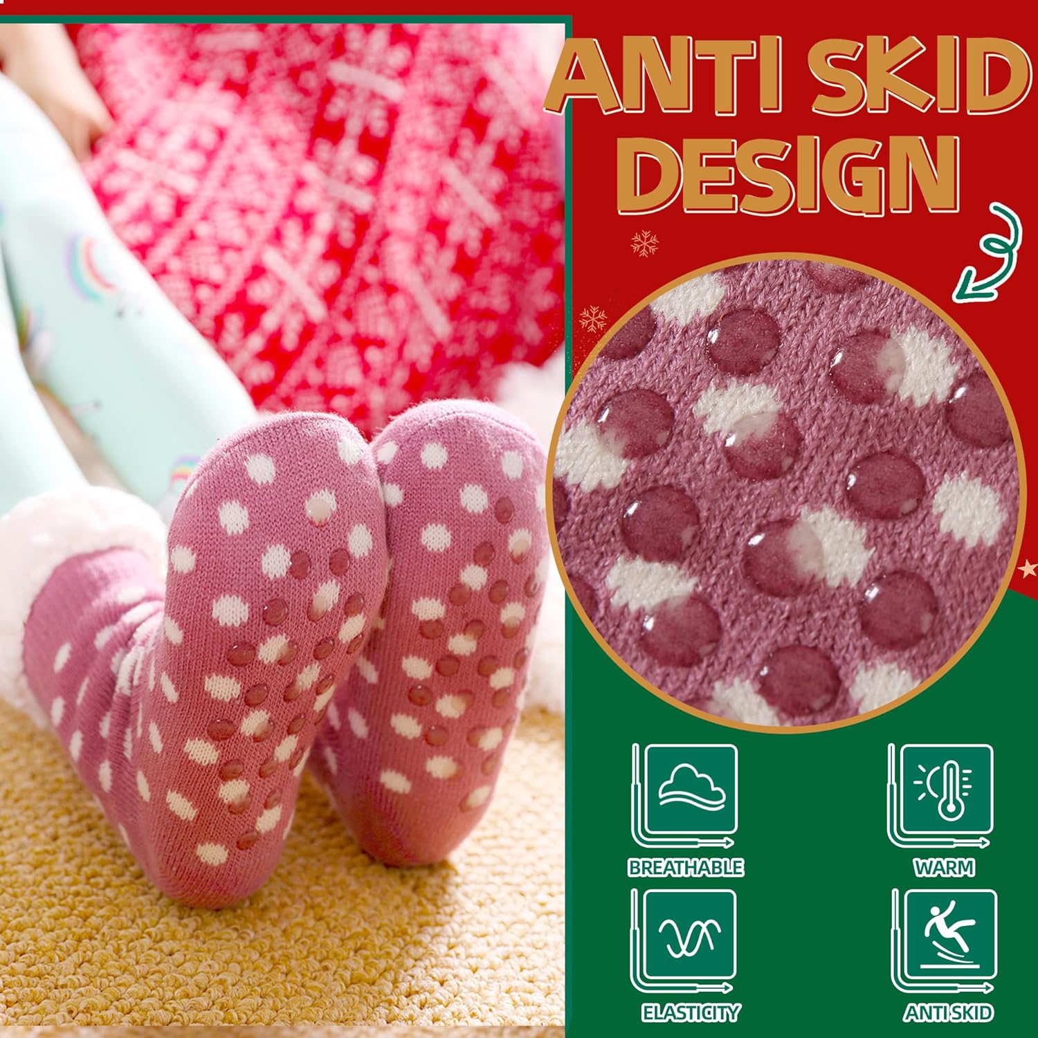 SeeyAN Kids Boys Girls Warm Slipper Socks Cute Animal Soft Thicken Winter Thermal Fleece Fuzzy Non-Skid Children Home Socks - Image 3