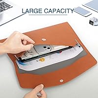 Vista 3 de FYY Carpeta de archivos, portadocumentos de cuero PU tamaño A4, organizador de archivos, sobre archivador, funda portafolio para tablet con cierre