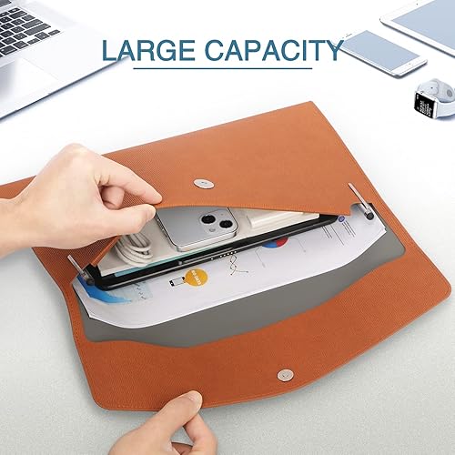 Miniatura 3 de FYY Carpeta de archivos, piel sintética, tamaño A4, organizador de archivos, funda para tablet con cierre magnético a presión para el hogar,