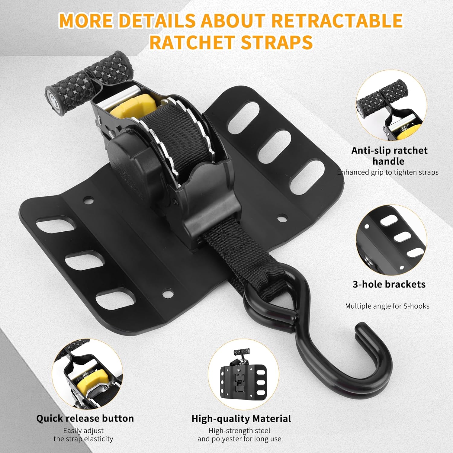 Retractable Ratchet Straps for Ford F150 2015-2025, Ultimate Ratchet Straps 10 Ft Self Retracting Tie Down with Boxlink Plates Mounted Brackets Bed Mount Heavy Duty Bolt on, 2PCS