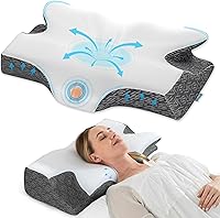Vista 12 de Elviros Almohada cervical para dormir, almohada de espuma viscoelástica para aliviar el dolor de cuello, almohadas refrescantes para adultos