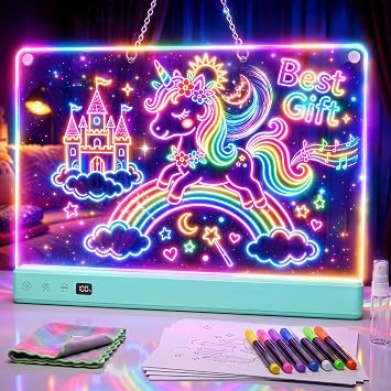 Comzler 16" Rechargeable LED Drawing Board for Kids with 16 Light Effects