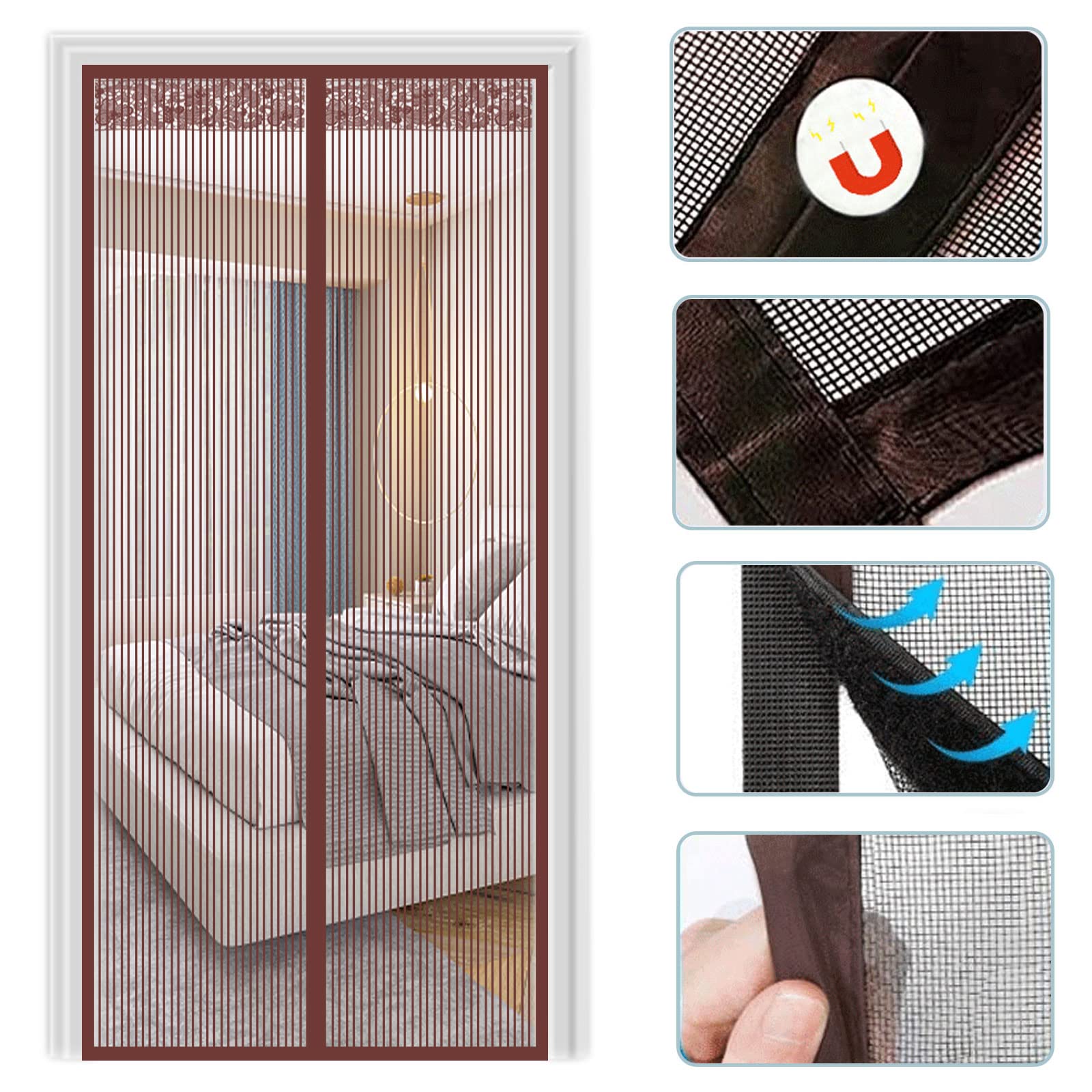Magnet Fliegengitter Tür – 220x180 Cm, Automatischer Verschluss, Für Balkon-, Terrassen- & Kellertüren