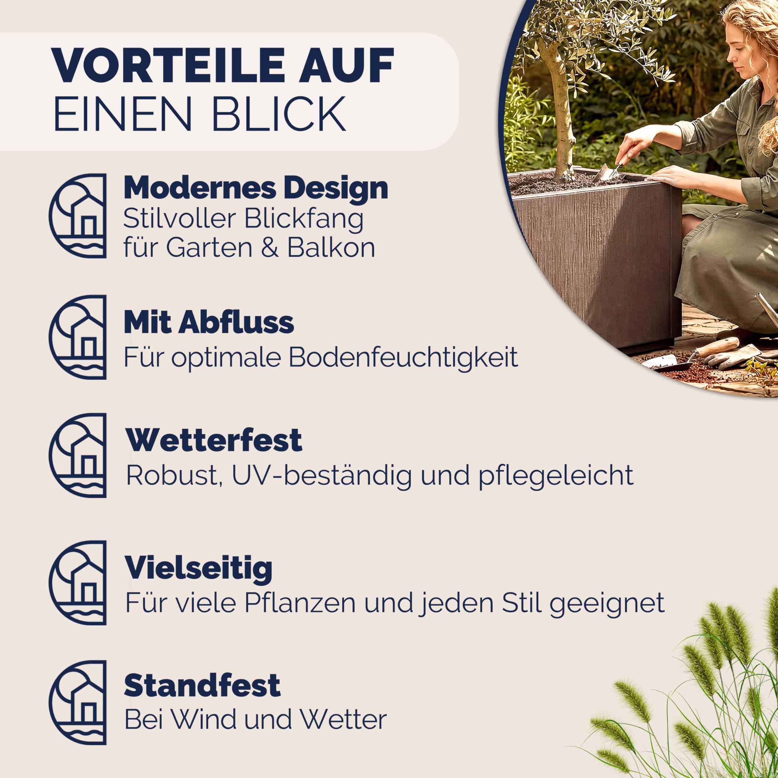 Casaria 2er Set Blumenkasten Ethica | Braun, 80L, 80x36x36cm, Garten, Wetterbeständig, Pflanzkasten