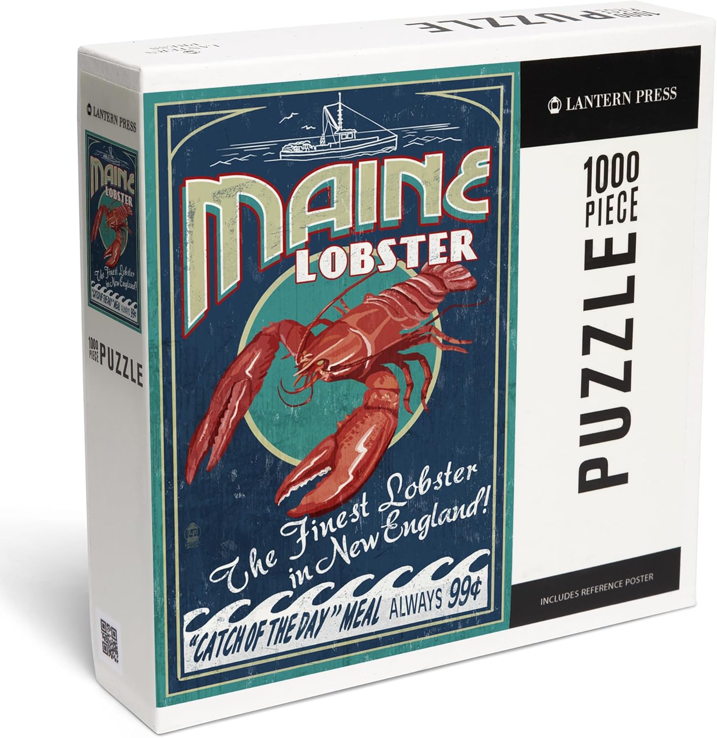 "Lantern Press Maine, Lobster, Vintage Sign, 1000 Piece Jigsaw Puzzle for Adults, Made in USA with Reference Poster"