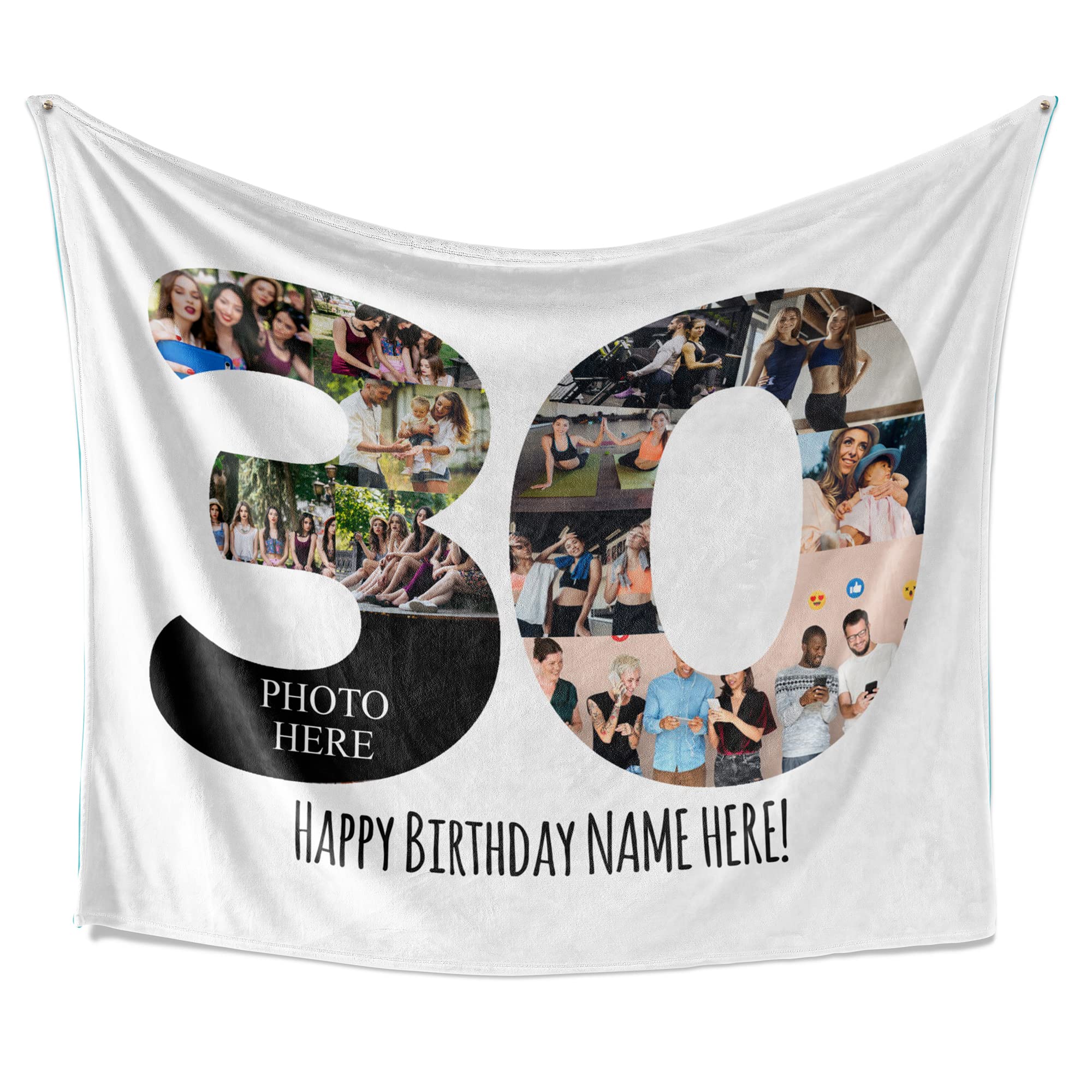 Manta personalizada con nombre de foto, manta de forro polar personalizada para 30 cumpleaños, manta de cumpleaños personalizada de 30 años de edad, manta personalizada con nombre de imagen, regalo