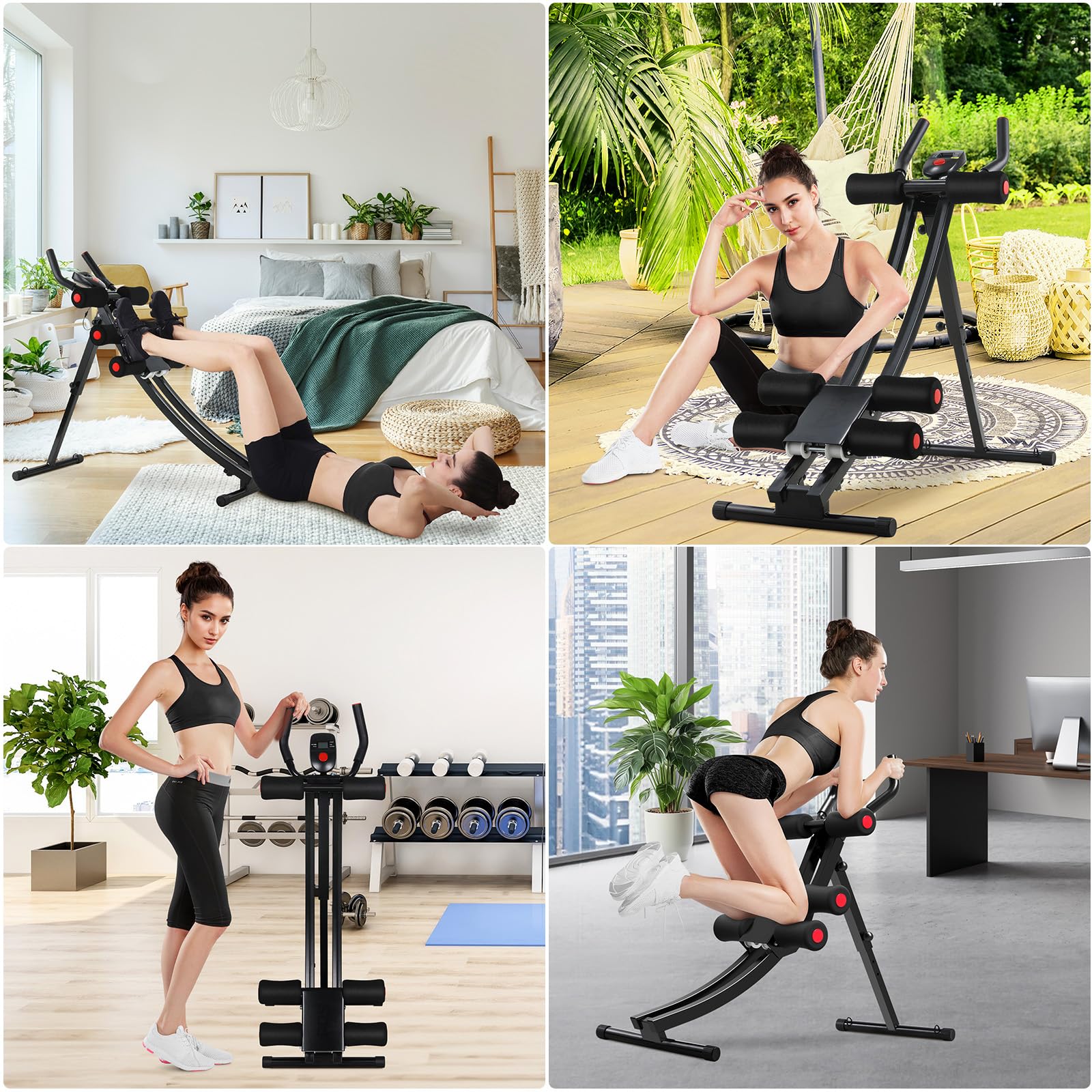 Panca per Addominali Pieghevole, AB Trainer, Panca Palestra Pieghevole, Salvaspazio, 4 Livelli di Resistenza, Trainer Addominale per casa, con Monitor LCD, peso Utente fino a 120 kg