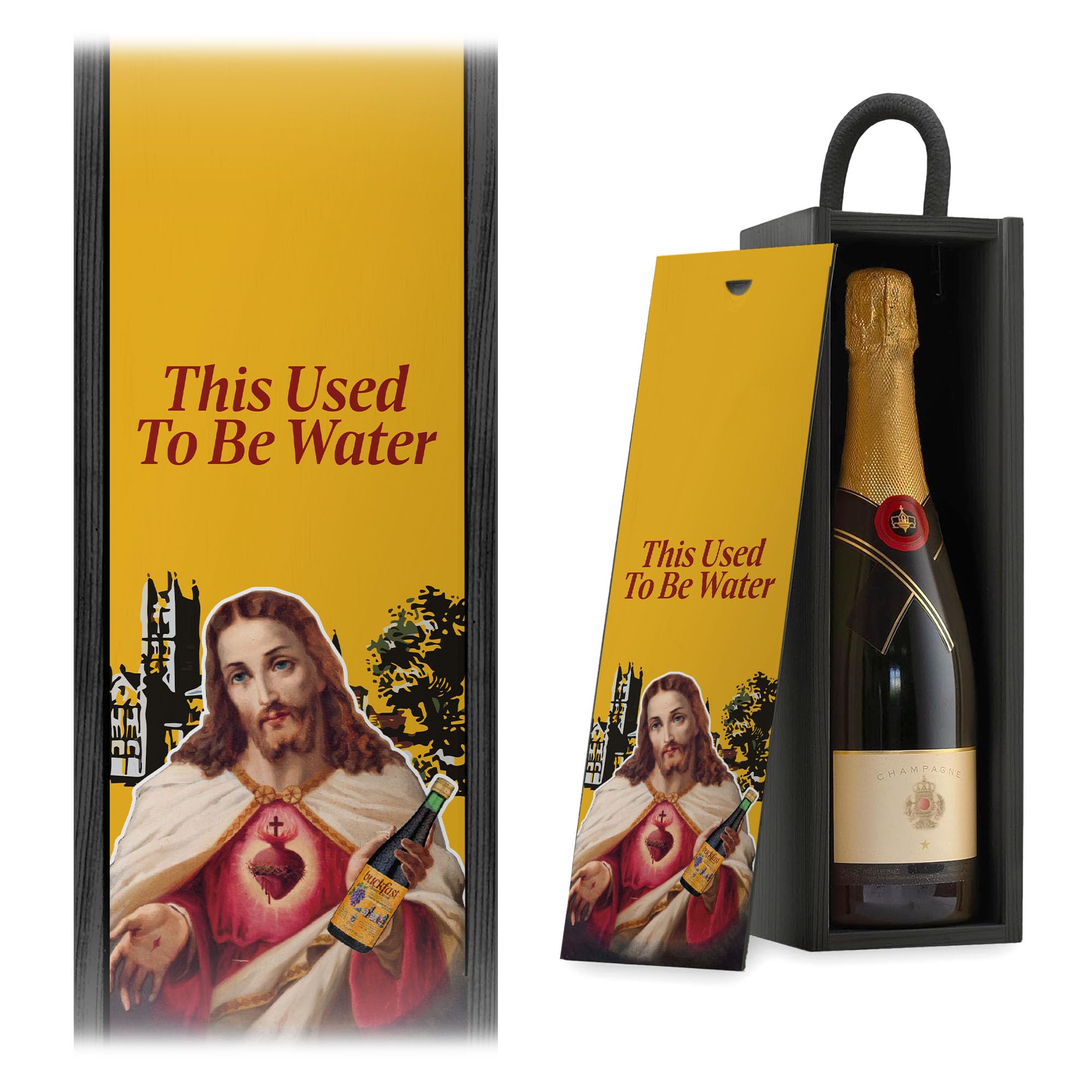 A1 Graphics Ltd Funny Jesus Wine Gift Box This Used To Be Water Champagne Gift Birthday Christmas Wine Lover Present (Natural)