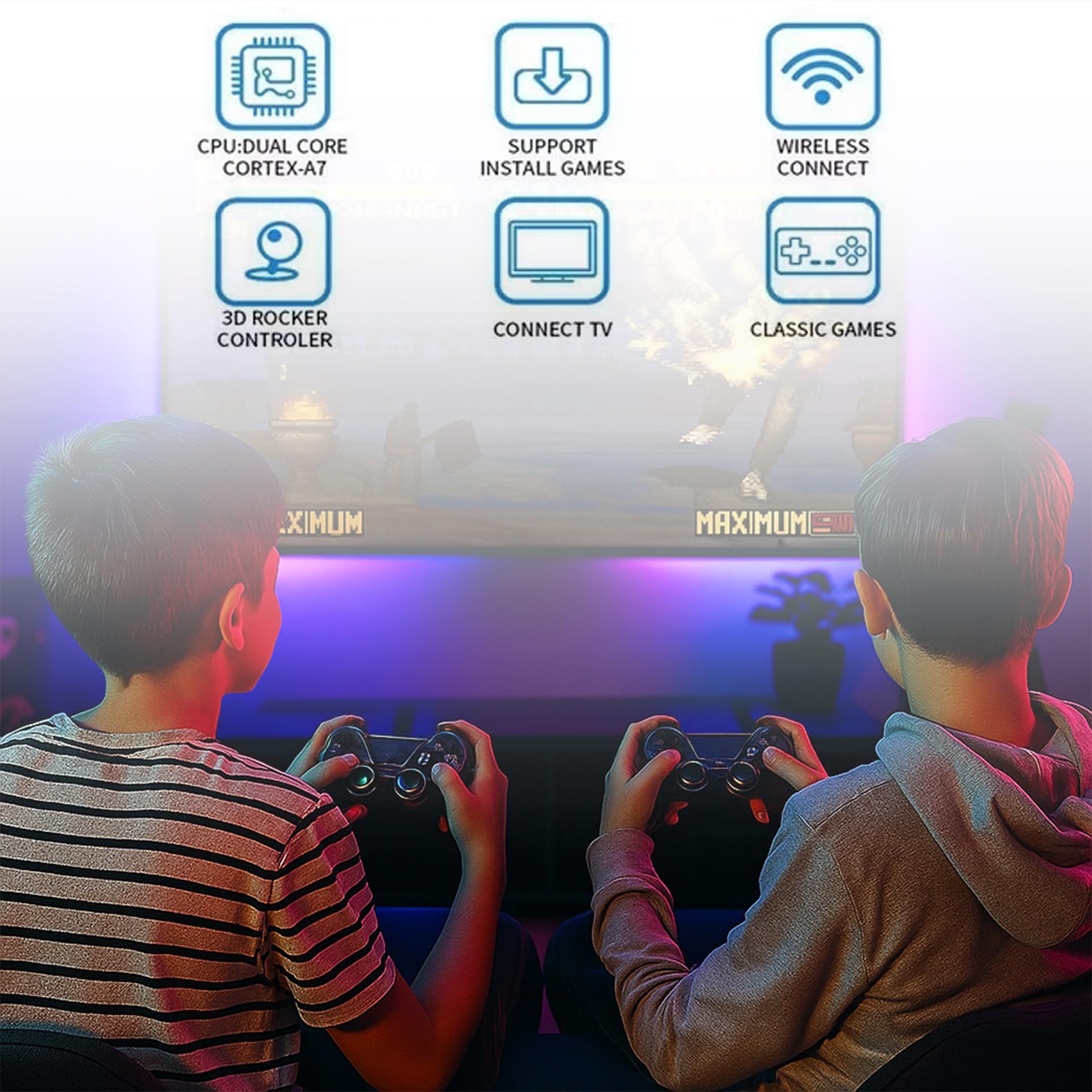 MANEEX Retro Game Console Stick, 20,000+ Games, 64GB Card, 2.4G Wireless Controllers, HDMI Output, TV Gaming System 4