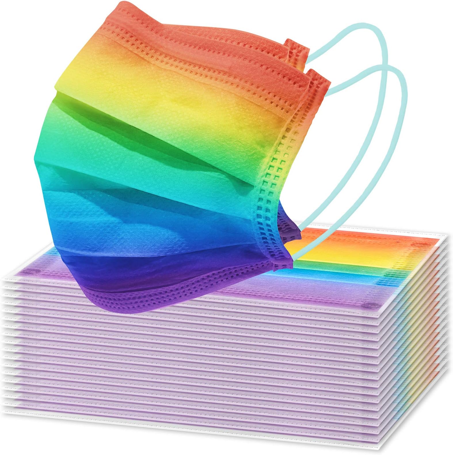 60-Pack Disposable Face Masks Unisex Adult Size Gradient Rainbow Colors Individually Wrapped, 3-Layer Safety Filter Soft Elastic Ear Loops Breathable Comfortable Fit