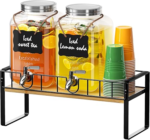 Paquete de 2 dispensadores de bebidas de 1 galón, dispensador de bebidas de vidrio con espita, soporte dispensador de limonada para exteriores,