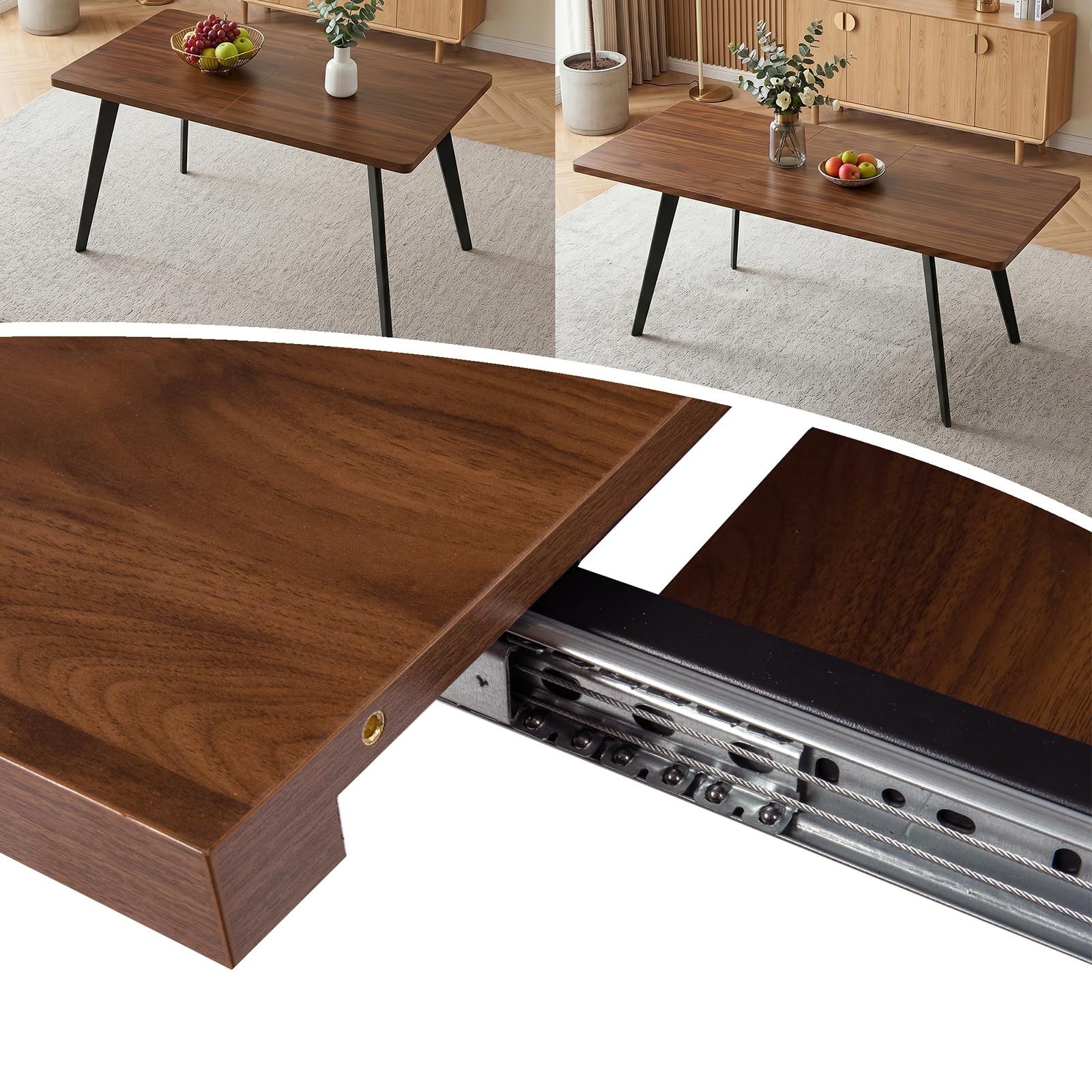 JIEXI Ausziehbares Esstischset mit 6 Stühlen, platzsparender Tisch aus MDF-Holz und stabilem Metallgestell, perfekt für Esszimmer, Küchen und Wohnungen – Tisch aus Eiche + Stühle aus grauem Samt