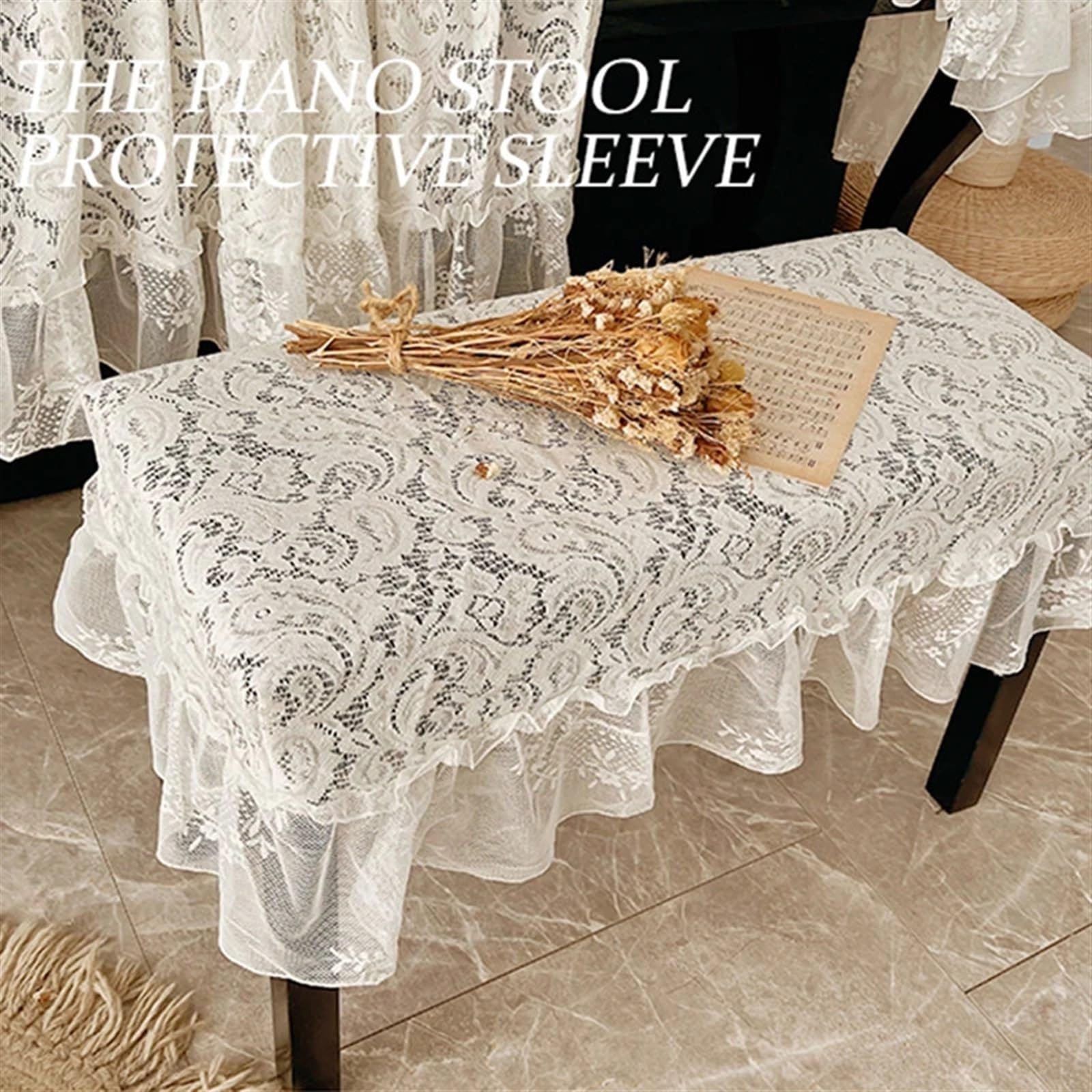 Copertura per Pianoforte Coprisedia for Pianoforte, Set di coprisedie in Pizzo Bianco, Elegante coprisedia for Pianoforte Verticale, Floreale e Pastorale(M)